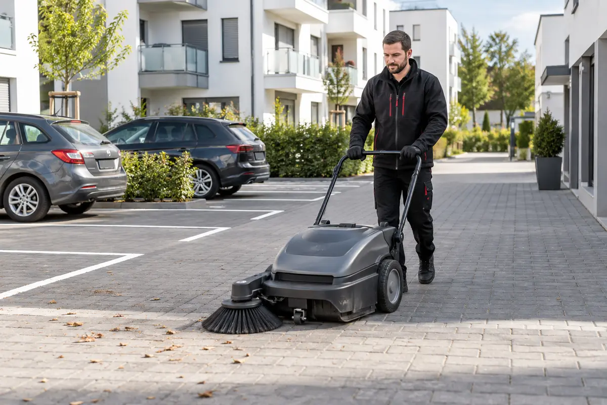 Professionelle Haus- und Objektpflege an einem gepflegten Mehrfamilienhaus